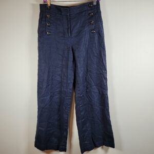 Ann Taylor Dark Blue Wide Leg Pants with Button Size 4 Linen Blend